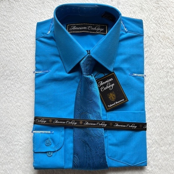 NWT American Exchange Tailored Boyswear Size 4 Ocean Blue Tailored Shirt & Tie - Picture 2 of 6
